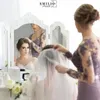 2017 lila bruidsmeisje jurken zeemeermin pure nek lange mouwen sweep trein bruidsmeisje jurken met kant applique illusie terug formele jurken