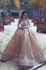 100% image réelle robes de mariée robe de bal scintillante pure cou paillettes perlées tulle manches longues robes de mariée dos nu robe de mariée grande taille