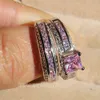 001 Victoria Wieck Princess cut Pink sapphire Simulated diamond 10KT White Gold Filled engagement Wedding Band Ring Set Sz 5-11 Gift