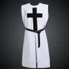 Medieval Templar Knights Cloak Zestaw Męski Cosplay White Warrior Larp Costume Tunik/Cape Black Cross Print Ouitfit