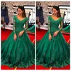 Lindo 2018 árabe vestido de baile verde vestidos de noite v neck sheer mangas compridas apliques formais vestido de baile vestido de festa