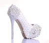 Spring White Lace Flower Rhinestone Wedding Buty Najnowszy projekt luksusowe ręcznie robione buty ślubne na wysokim obcasie