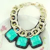 European Chunky Gold Plated Chain Exaggerated Square Resin Gem Statement Bib Necklace For Women323w