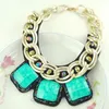 European Chunky Gold Plated Chain Exaggerated Square Resin Gem Statement Bib Necklace For Women