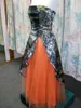 Camouflage Camo Prom Dresses Strapless Front Split Evening Dresses Floor Length Wedding Dresses with Orange Tulle Formal Homecoming Gowns