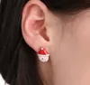 Kerstcadeaus Stud Oorbellen Koreaanse Mode Fijne Oud Diamant Legering Emaille Rode Hoed Oorbellen Druppel 15mm 5G