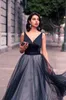 Formal Black Tulle Elegant Evening Dresses Satin Spaghetti Straps V Neck Vintage Long Cut Out Prom Party Dresses Custom Made Women1155244