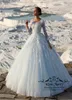 Exquisite eisblaue Ballkleid-Brautkleider 2020 mit langen Ärmeln, Vintage-Spitze, Pailletten, Perlen, Übergröße, arabisch-türkische Land-Brautkleider