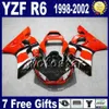 Gratis frakt Fairings Set för Yamaha YZF-R6 1998-2002 YZF 600 YZFR6 98 99 00 01 02 Svart Blå Vit Fairing Body Kits VB76