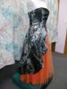 Camouflage Camo Prom Dresses Strapless Front Split Evening Dresses Floor Length Wedding Dresses with Orange Tulle Formal Homecoming Gowns