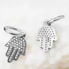 Dangle Hamsa Hand Symbol of Fatima with Clear CZ 100% 925 Sterling Silver Beads Fit Pandora Charms Bracelet Authentic DIY Fashion Jewelry