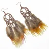 Idealway Bohemian Brown Feather Long Drop Earrings for Women Wedding Party Fashion Jewelry