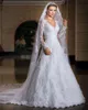 Spring New Pure White Lace A Line Wedding Dresses Plunging Neckline See Through Back Long Sleeves Bridal Gowns Vestido De Noiva Manga