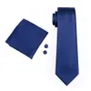 Envío rápido Hombre Azul Lazo Set Hanky ​​Gemelos Color Sólido Jacquard Negocio Trabajo formal Cuello Conjunto Mans Accesorios de Moda N-0326