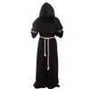 Medieval Costume for Men Women Priest Cosplay Mantale Hood Cloak Monk Cowl Robes Outfits with Cross Necklace Set