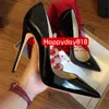 Casual Designer Sexy Lady Fashion Women Shoes Svart Patent Läder Peka Toe Stiletto Stripper High Heels Cone Heeled Prom Kväll Pumpar Stövlar Stor storlek 44 12cm