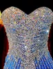 Luxo azul sereia baile de finalistas pageant dress com querida sem mangas varrer trem espumante cristal beading tulle vestido de noite formal