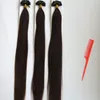 Najwyższa jakość 100g 100strands pre Conded Nail U końcówki Hair Extensions Human Hair 18 20 22 24 cali # 2 / Najciemniej Brązowe Brazylijskie Włosy indyjskie