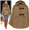 Wielka Brand New Fashion Jesień Zima Brown Marynarka Cashmere Kapturem Płaszcz Cape Nibbuns Kobiety Cloak Casacos Femininos Darmowa Wysyłka