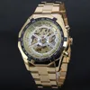 Nieuwe 2021 Mode Winnaar Skelet Mannen Militaire Business Clock Rvs Mechanical Self Wind Polskleding Gold Luxury Horloge