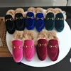 Fall And Winter Ladies luxury fur mule slippers ladies leather flat Suede mule shoes love shoes fashion outdoor slippers