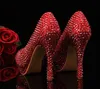 Mode Vrouwen Hoge Hakken Crystal Mode Bruids Schoenen Vrouw Platforms Rode Rhinestone Party Prom Pump Bruidsmeisjes Schoenen