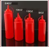 Squeeze Bottle BBQ sås flaskor Condiment Dispenser Cruet Salad Ketchup senap Vinäger Bakning Verktyg Ätbar Plast 24oz 680ml 3Color Cover