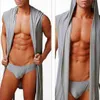 Wholesale-Men's Underwear Leisure Lounge Robe Hooded Sexy Meryl Silk Soft Gown Pajamas Robes Men's Sleep Lounge men robes bathrobe