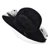 Womens Wool Felt Floral Veil Netting Feather Church Dress Wide Brim Derby Hat Cocktail Party A322205L