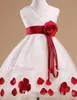 2017 Latest Desinger Style Flower Girl Dresses Patterns in Vneck Sleeveless High Low Rose Sash White Flower Girl Dress With Red P1822072