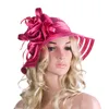Cappello da spiaggia per protezione solare da donna per tea party in raso di poliestere con piume, matrimonio Kentucky Derby A214