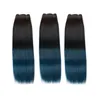 1b Blue Dark Root Ombre Virgin Brasilianska Human Hair Weaves 3pcs Silk Straight Two Tone Ombre Mänskliga Hårbuntar Erbjudanden Tangle Gratis