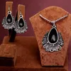 2 PCS Date Arrivée Romantique antique argent rouge vert bleu noir goutte d'eau perles Conception Collier Boucles D'oreilles Ensemble de Bijoux femmes'305n