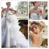 Glamorous Rhinestones Beaded Wedding Dresses 2016 Sheer High Neck Illusion Long Sleeve Mermaid Bridal Gowns With Detachable Train Vestidos