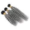 Bundles de cheveux humains malaisiens gris argenté ombré 3 pièces avec dentelle frontale 13x4 vague profonde Ombre 1B gris pleine dentelle frontale avec tissages7796255