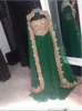 Dubai Caftan Avondjurken 2018 Appliques Kralen Groene Chiffon Prom Dresses Cape Style High Neck Saoedi Arabische Formele Party Jurk Vestidos