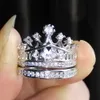 Retro-Schmuck, Größe 5–10, 925er Silber gefüllt mit weißem Topas, Hochzeitskronen-Ring-Set, Geschenk