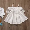 Boutique Ropa para niñas Vestido de princesa para niños Fiesta de bebé Concurso de bodas Formal Mini Vestidos de encaje blancos con hombros descubiertos lindos Ropa para niñas bebés