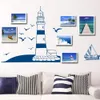 Removível adesivo de parede azul torre de barco à vela foto arte decalques mural diy papel de parede para o quarto decalque 22.5 * 50 cm, dandys