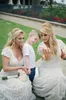 Ivory White Lace Mermaid Bridesmaids Klänningar 2015 Baklösa Capped Sleeves Maid of Honor Dress Wedding Party Dresses Formell Prom Kappa