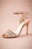 Rose Gold Glittered Heel Real Wedding Shoes Pumps Sandals Gold Leather Buckle Closure Glitter Party Dance High Wrapped Heels Women258y