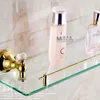 Wholesale And Retail Wall Mounted Golden Brass Storage Holders & Racks Glass Tier Crystal Style Bathroom Shelf