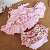 Infant Baby Girls 2pcs Sets Floral Ruffles Tops Shorts Bloomers Kids Girl Polka Dots Outfits Children Clothes Pink Red 12713220910