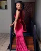 Robes de soirée sirène en velours africain rouge foncé Sexy avant fendu robe de bal perles filles noires robes formelles sur mesure