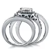 Misura 5-11 Gioielli Pave Impostazione Princess Cut Oro bianco 14kt riempito GF Diamante simulato Topazio 3 IN 1 Anello di fidanzamento per matrimonio da donna284k