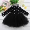 Cute Kids Clothing Baby Girl Clothes Knitted Girls Dresses White Black Pink 3 Colors Princess Long Sleeve Dot Lace Tutu Dress Girls Clothing