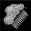 3.3 Inch Extra Large Vintage Look Rhodium Silver Tone Double Feather Bridal Hair Comb with Rhinestone Crystals