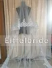 맞춤 제작 된 멋진 파란색 된 웨딩 베일 2016 Eifflebride Embellished 레이스 Applique Edge 두 레이어 약 3 미터 긴 신부 베일