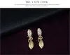 Nieuwe vrouwen 18K vergulde kristallen bladeren ketting ring armband oorbellen bruiloft mode-sieraden set