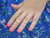 2017 Nova moda jóias de ouro e prata diamante folhas v forma anel de junção com corrente 6 pçs / set dedo anéis de dedo